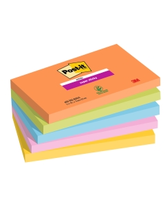 Foglietti Post-it® Super Sticky Boost: arancio acceso, verde lime, blu paradiso, rosa tropicale, giallo sole