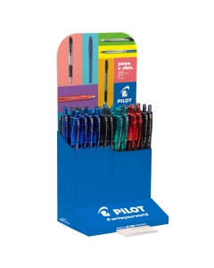 Espositore da banco con 48 penne Supergrip G punta Fine in colori assortiti: 18 nero, 18 blu, 6 rosso e 6 verde.